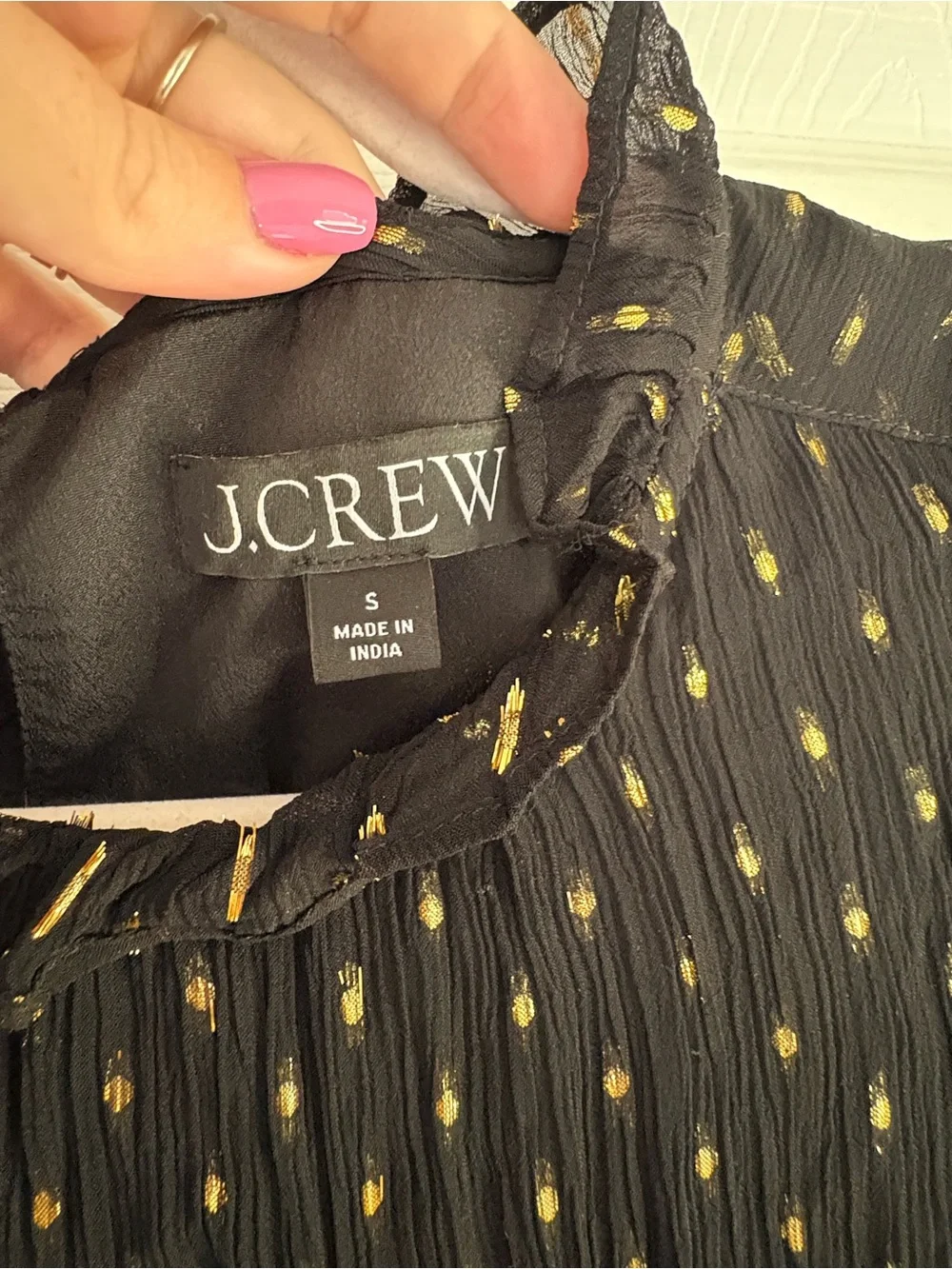 J. Crew Black Blouse with Gold Metallic Dots